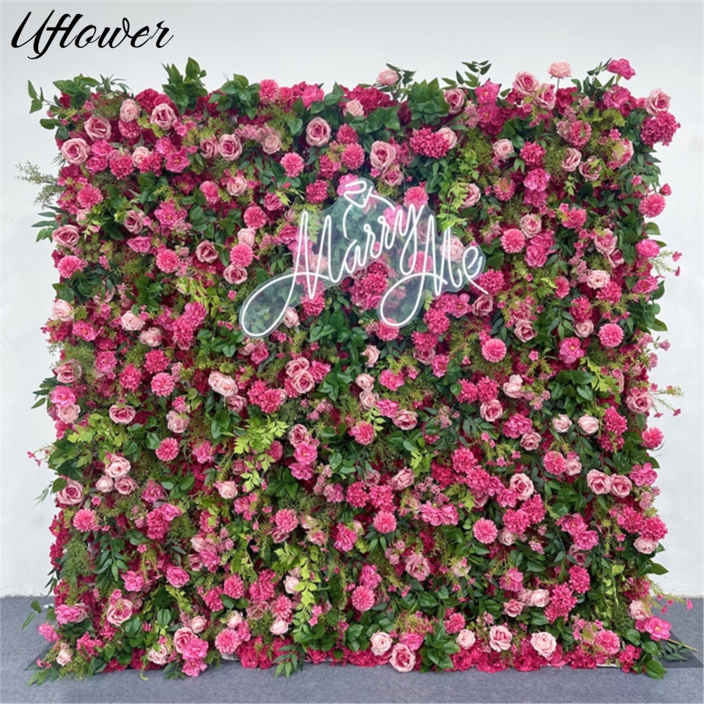 Wedding Backdrop Curtain - Uflower 5D Pink Rose Penoy Greenery