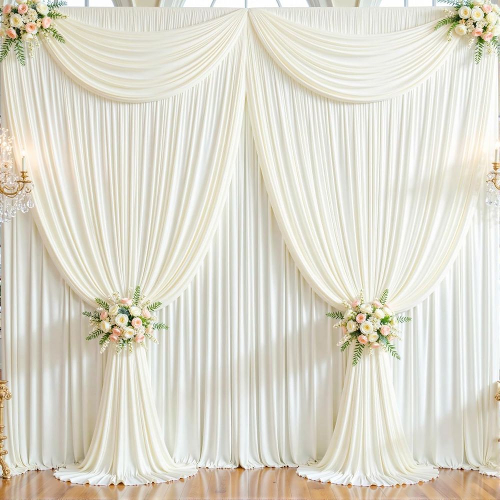 50t x 10t Wrinkle ree Ivory We - مراجعة Wedding Backdrop Curtain وسعره