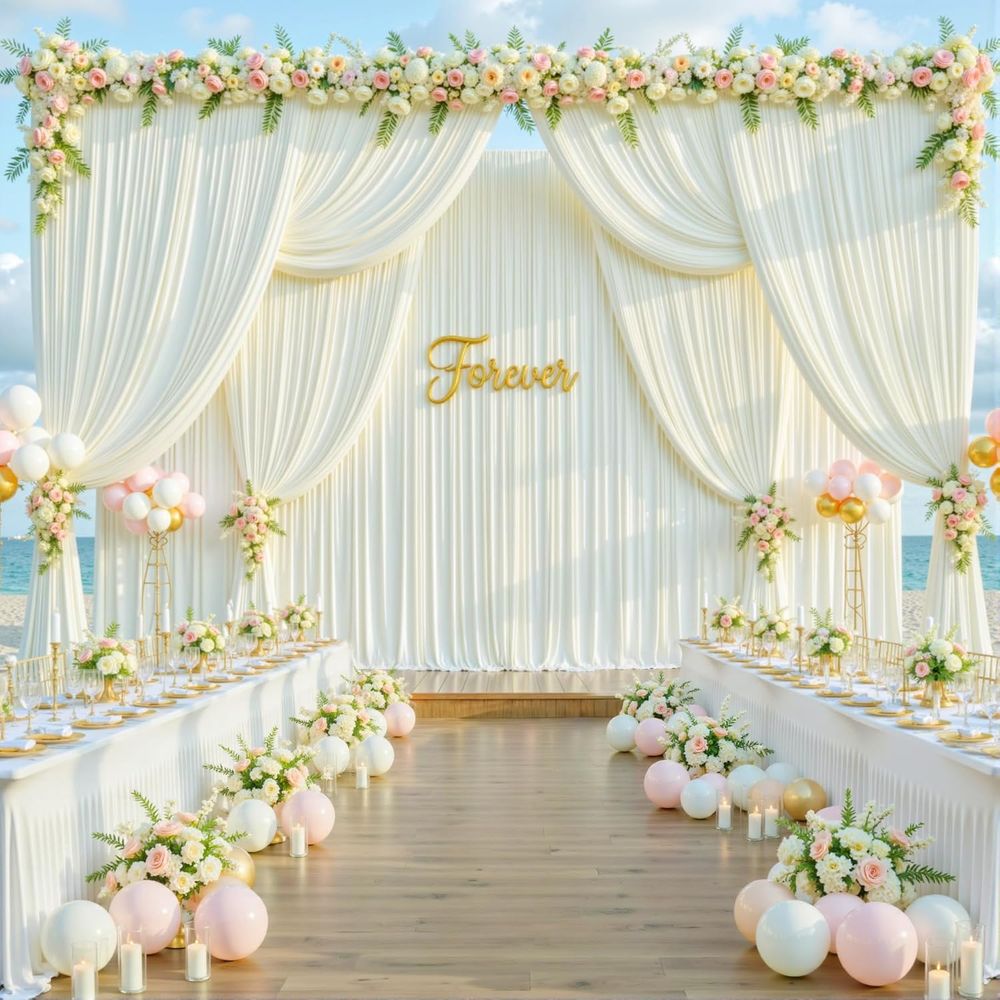 50t x 10t Wrinkle ree Ivory We - مراجعة Wedding Backdrop Curtain وسعره