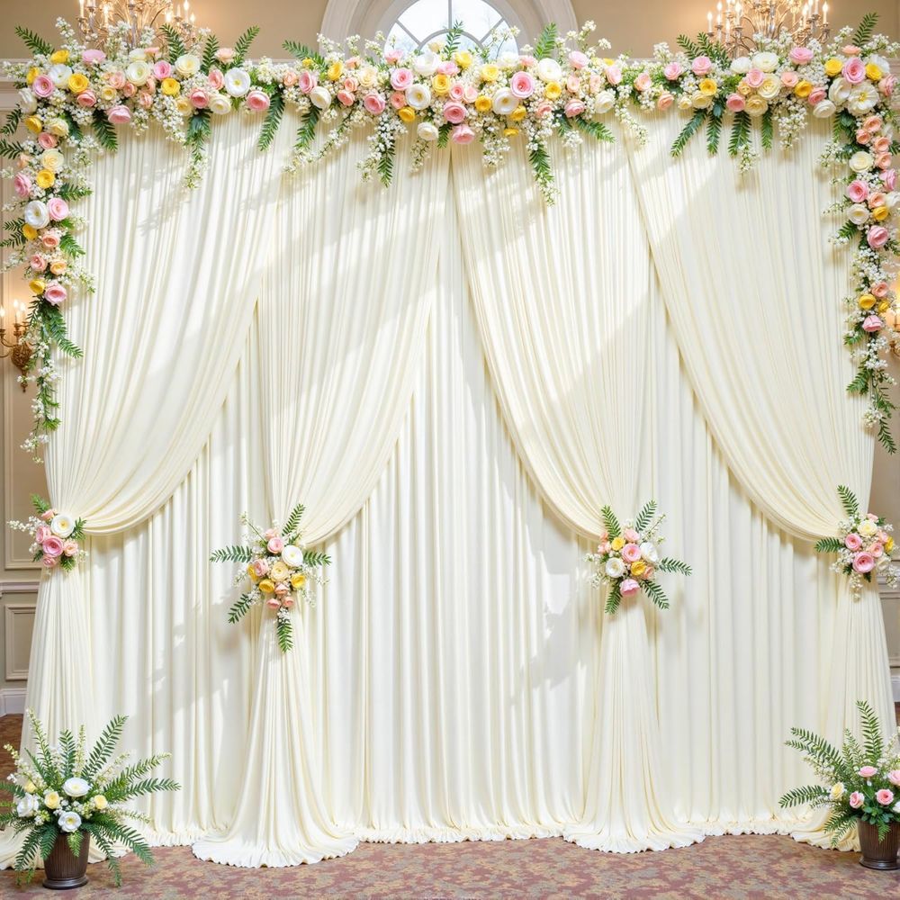 50t x 10t Wrinkle ree Ivory We - مراجعة Wedding Backdrop Curtain وسعره