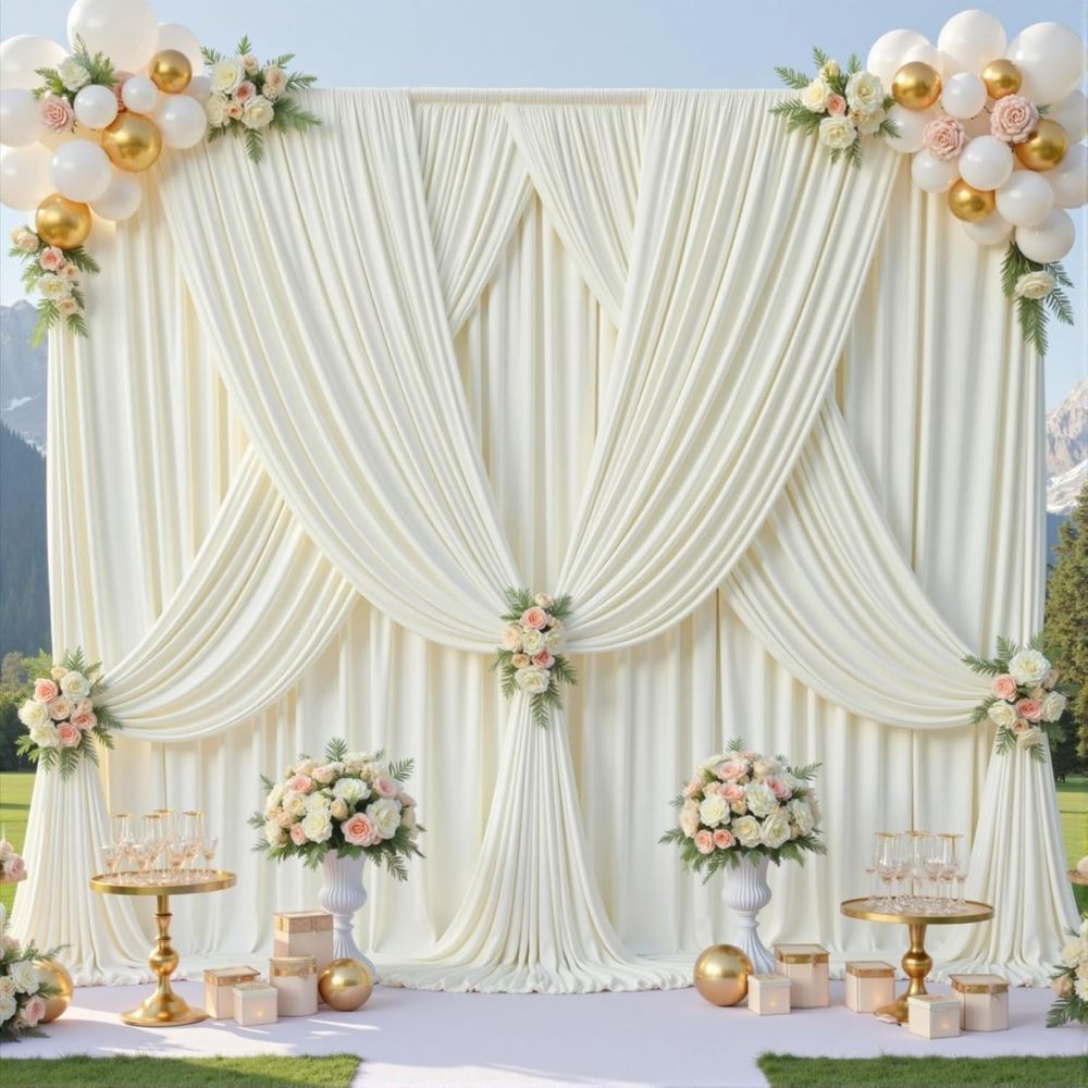 50t x 10t Wrinkle ree Ivory We - مراجعة Wedding Backdrop Curtain وسعره