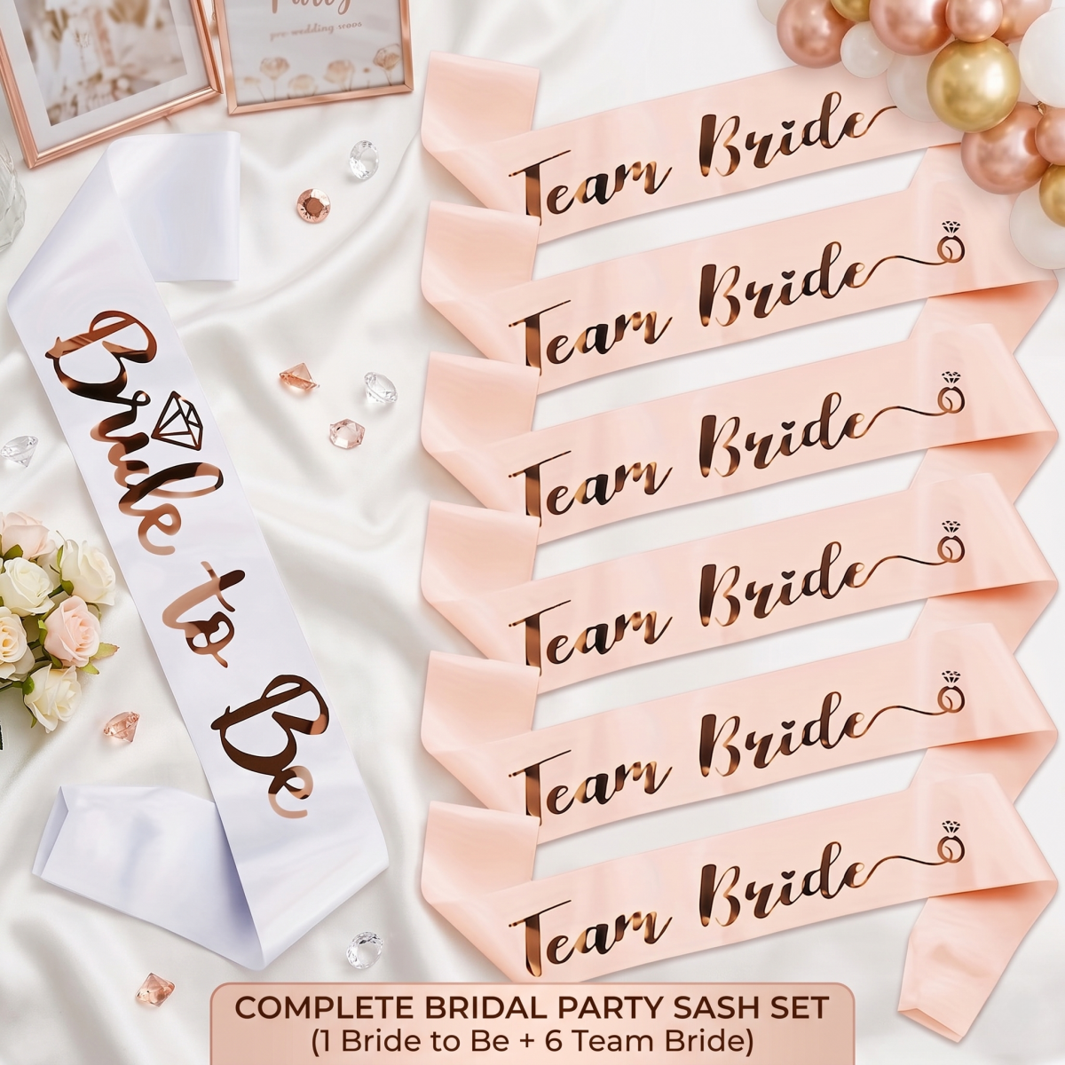 7pcs Set Rose Gold Foil BRIDE  - مراجعة Bride Tribe Sash وسعره