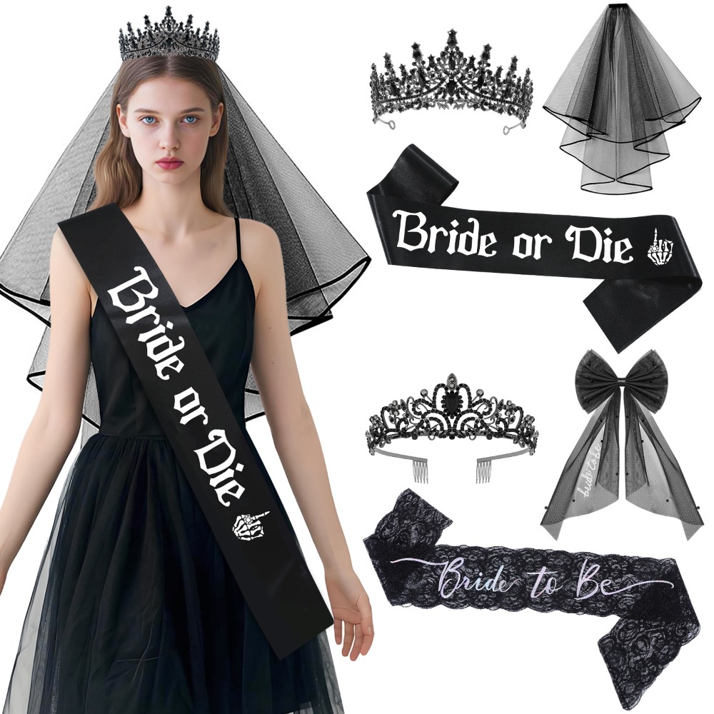 3pcs Gothic Black Bachelorette - مراجعة Bride Tribe Sash وسعره