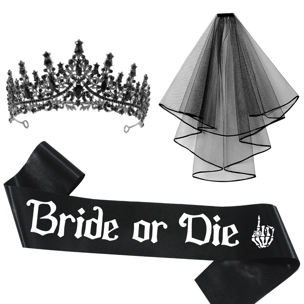 3pcs Gothic Black Bachelorette - مراجعة Bride Tribe Sash وسعره